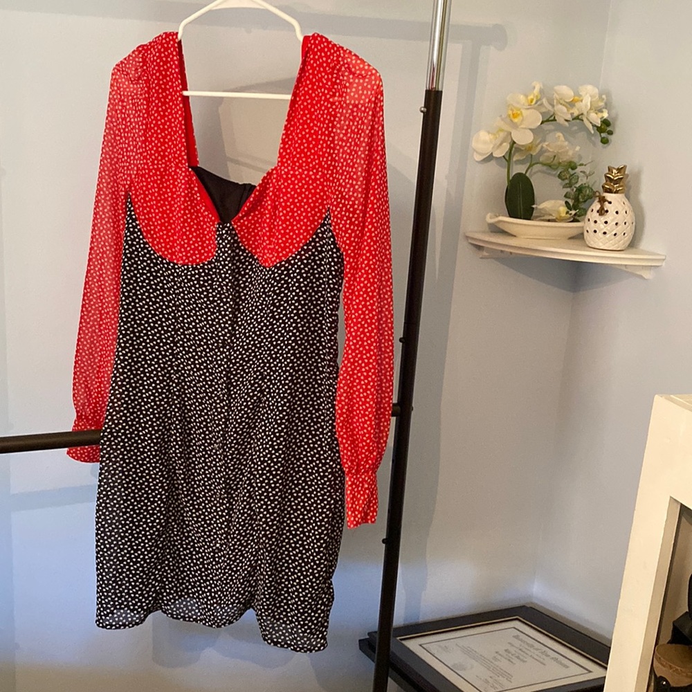 Heart details button front bustier color block dress